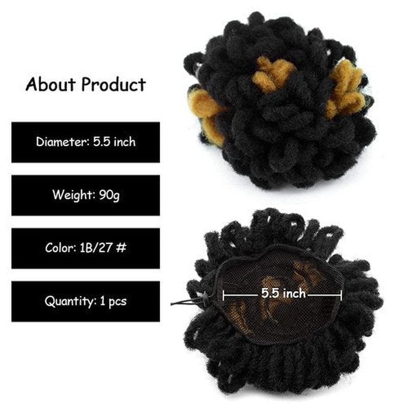 Dreadlocks Bun Afro Puff Drawstring Ponytail Hair Chignon Nu Locs Braids Bun Synthetic Clip in Hair Extensions for Black Women Girls(1B&27#)