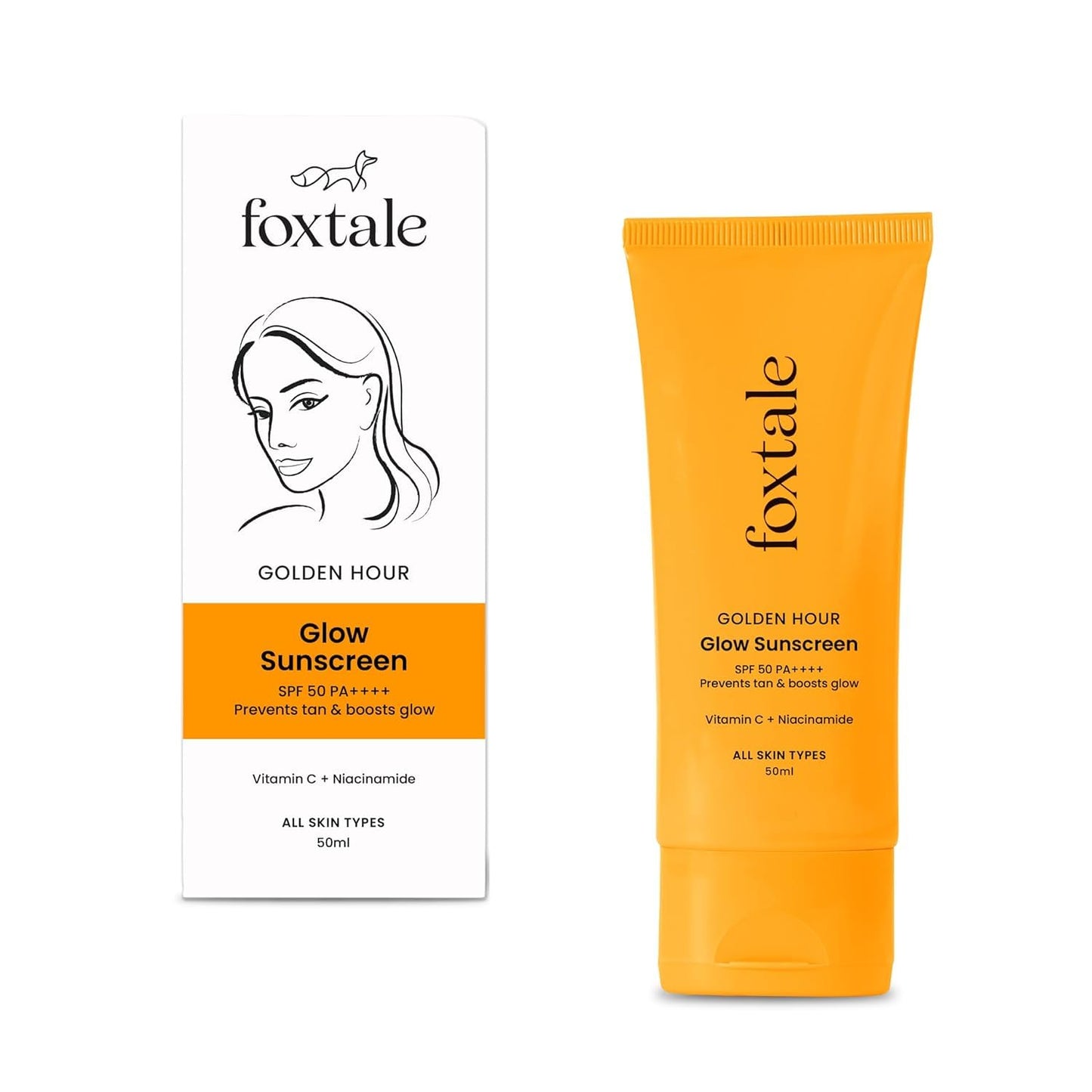 Fox.tale SPF 50 Glow Sunscreen with Vitamin C and Niacinamide, Golden Hour Glow