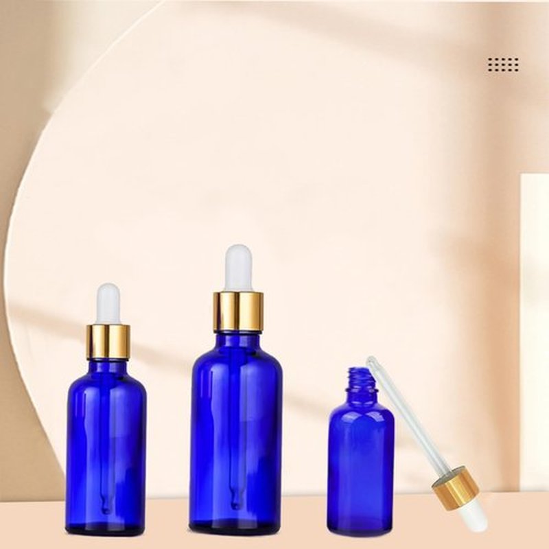 12 Pack 50ml Blue Glass Dropper Bottle, 1.7 oz Tincture Bottle with Droppper with Eye Dropper and Gold Cap, Leak Proof Travel Bottle for Essential Oils/Chemistry Lab Chemicals/Cologne and Perfume
