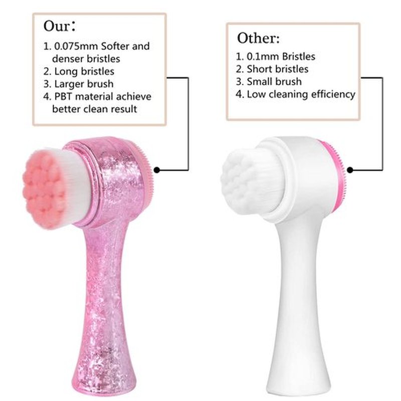 Beomeen Face Brush 2 in 1, Facial Cleansing Exfoliating Brush with Ultra Fine Soft Bristles for Pore Deep Cleansing Silicone Double Side Face Wash Scrub Brush for Skin Care, Ice Flower Pink