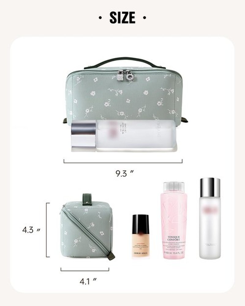 EACHY Travel Makeup Bag,Large Capacity Cosmetic Bags for Women,Waterproof Portable Pouch Open Flat Toiletry Bag Pattern Makeup Bag (C-Green)