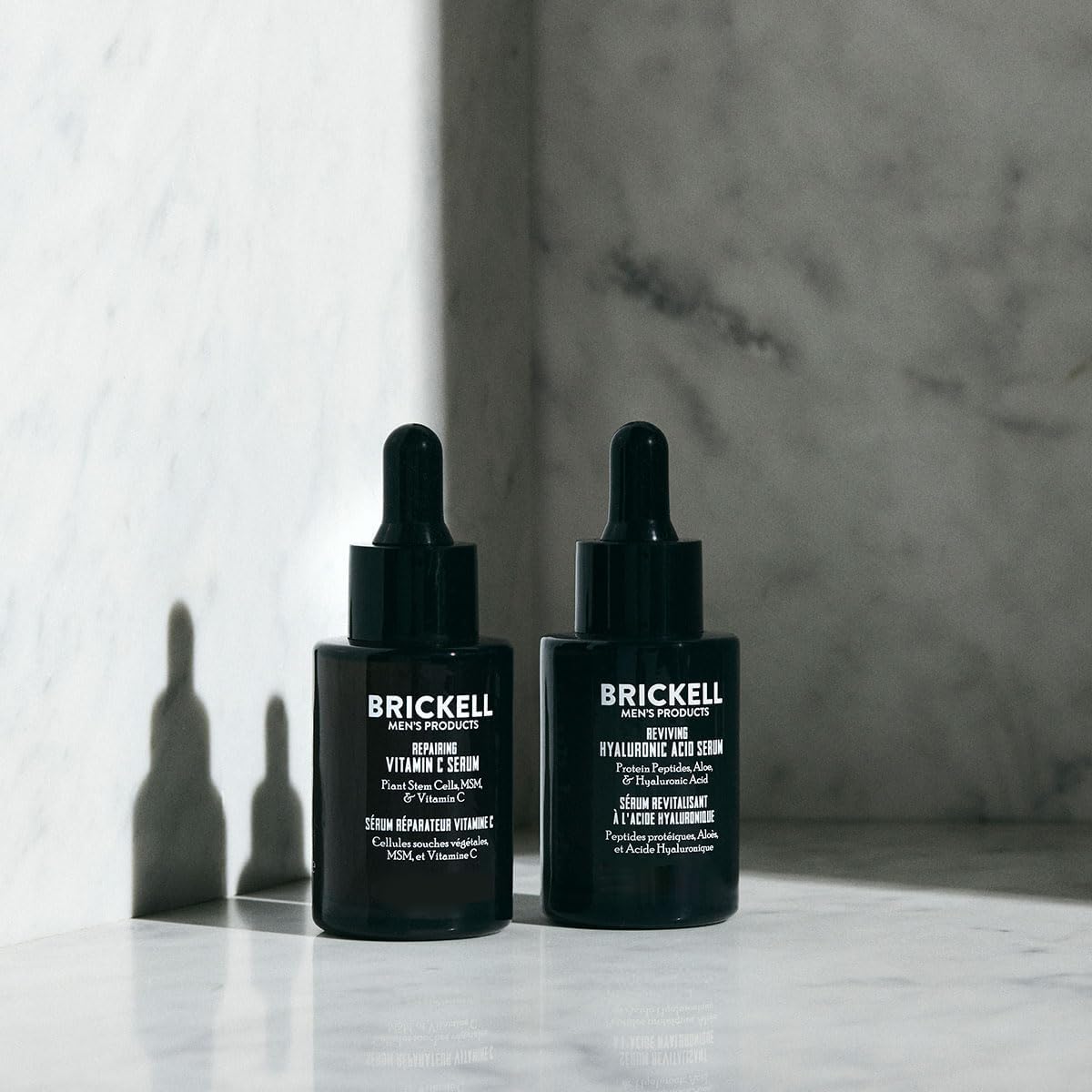 Brickell Men's Daily Anti-Aging Day and Night Serum Routine, With Plant Stem Cells, Vitamin E, and Protein Peptides, Scented
