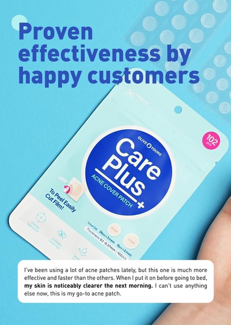 OLIVE YOUNG Care Plus Spot Patch 1 Pack | Hydrocolloid Acne Korean Spot Patch to Cover Zits, Pimples and Blemishes, for Troubled Skin and Face (102 Count - 10mm*72ea + 12mm*30ea)