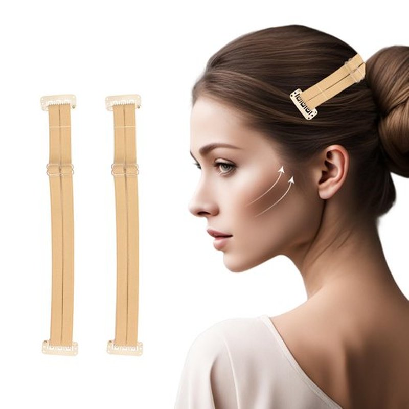 YTBYT Facelift Bands with Clips - Invisible Stretching Lifting Straps, Adjustable Elastic Slimming Bands (24cm Blonde Double)
