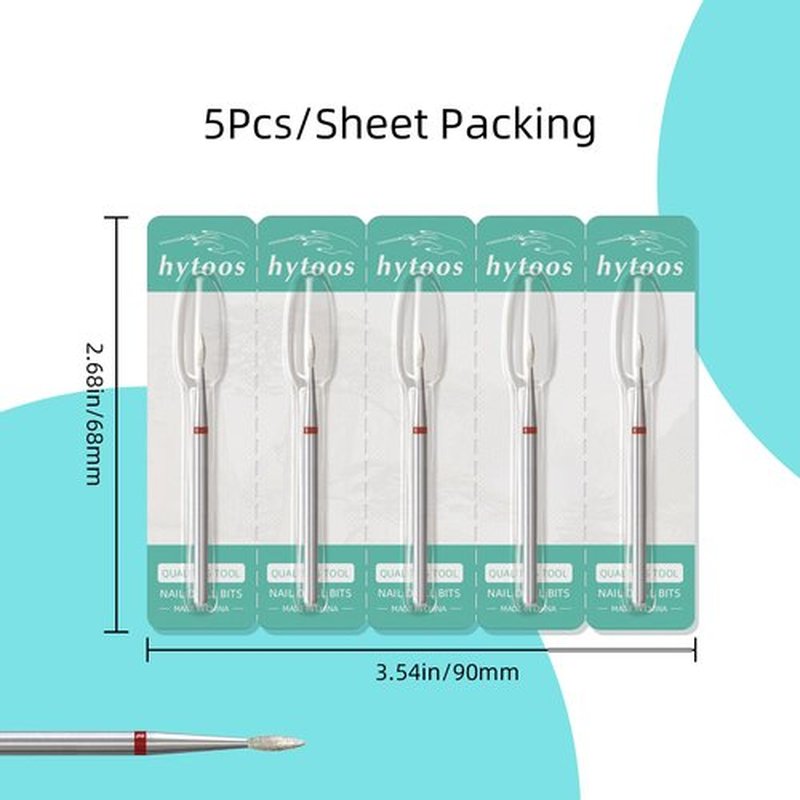 HYTOOS 2mm Short Flame Cuticle Clean Nail Drill BitS, 5Pcs/Set Russian Diamond Nail Bit Professional Safety Under Nail Cleaner Burr for Cuticle Dead Skin, Electric Nails Drill Accessories, Fine
