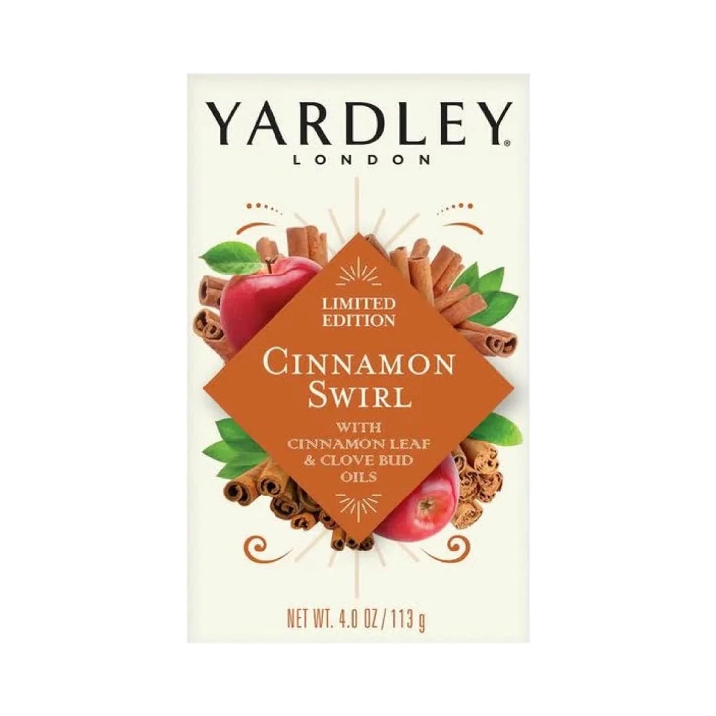 Yardley London Cinnamon Swirl Soap Bar 6 Pack, 4oz Each – Limited Edition Infused with Cinnamon Leaf & Clove Bud Essential Oils, Moisturizing Bath Bar