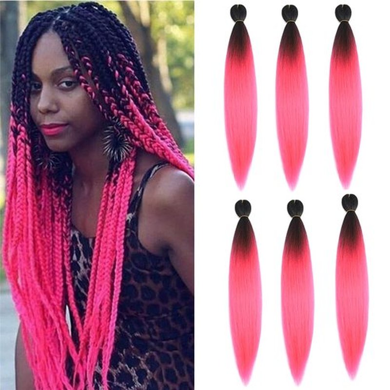 BALINGHAIR Pre-Stretched Braiding Hair Extensions High Temperature Braids Hair 28 Inch Ombre Black to Peach Red(B3-6Packs)