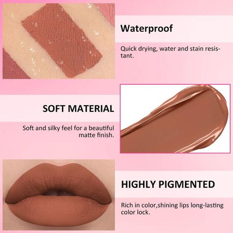 JUAAZIN Light Brown Matte Liquid Lipstick, With Highly Pigmented and Rich Colors Lip Gloss, Long-Lasting Wear Non-Stick Cup Not Fade Waterproof Lipstick Makeup for Women(Light Brown 03#)