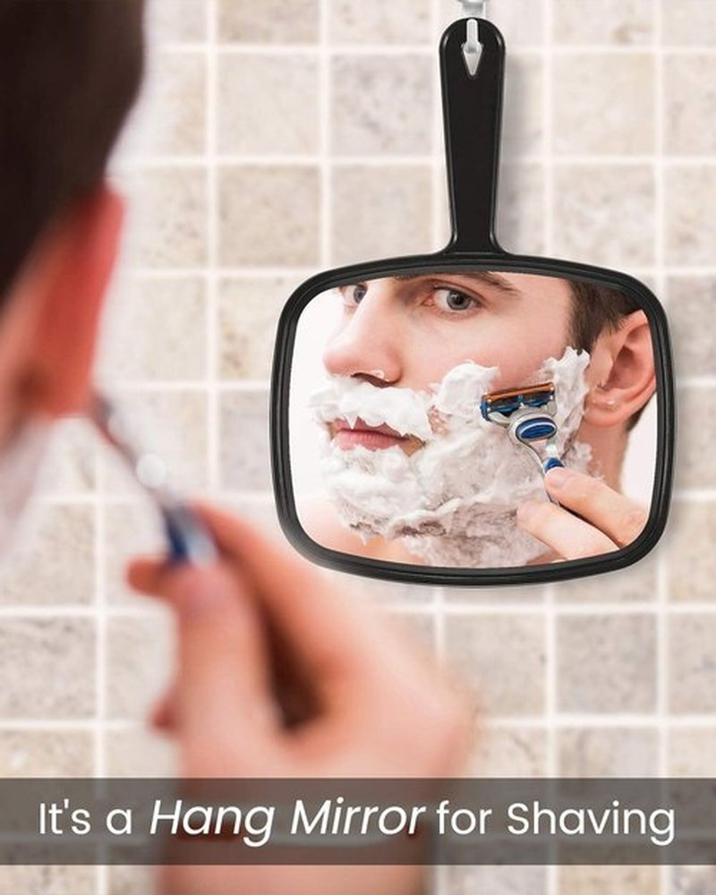 Gladmart Hand Mirror Salon Barber Hairdressing Handheld Mirror with Handle(Square,Black,7.4 x 10.3 inches,Pack of 2), Black&black