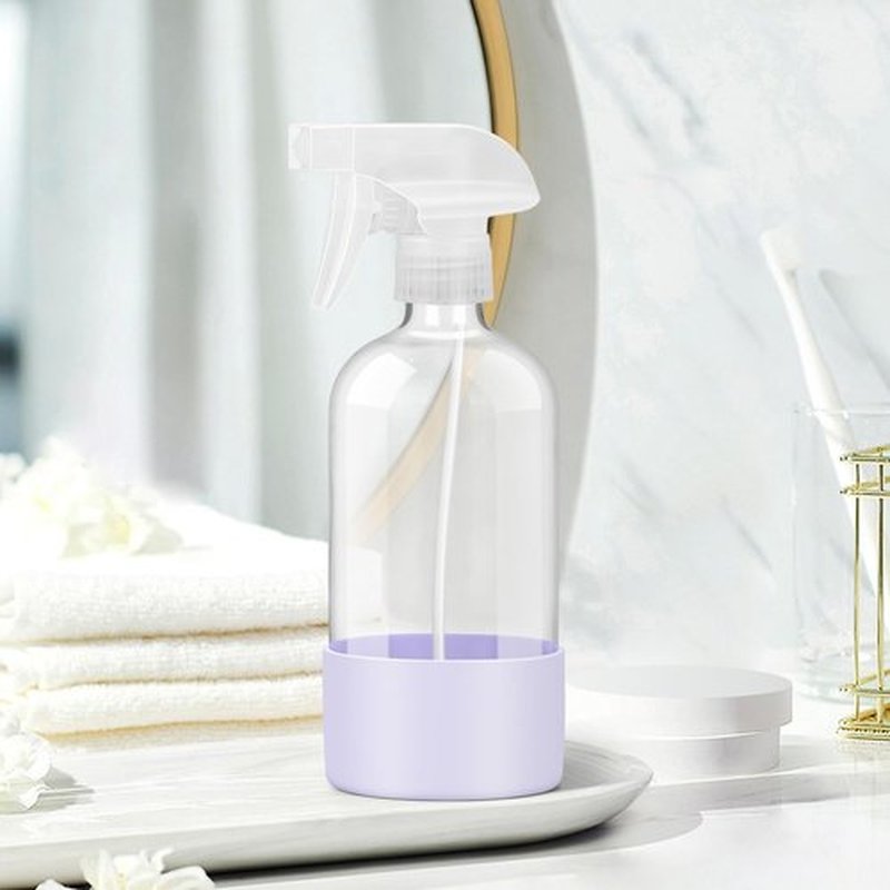 Rionisor Glass Spray Bottles with Silicone Sleeve Protection, Empty 16 oz Refillable Containers, Reusable Spray Bottles with Adjustable Nozzle for Hair, Cleaning Solutions, 3 Pack Purple