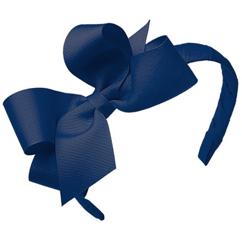 Wee Ones Baby Girls' Medium Classic Grosgrain Hair Bow on Matching 3/4" Wrapped Headband - Light Navy,One Size