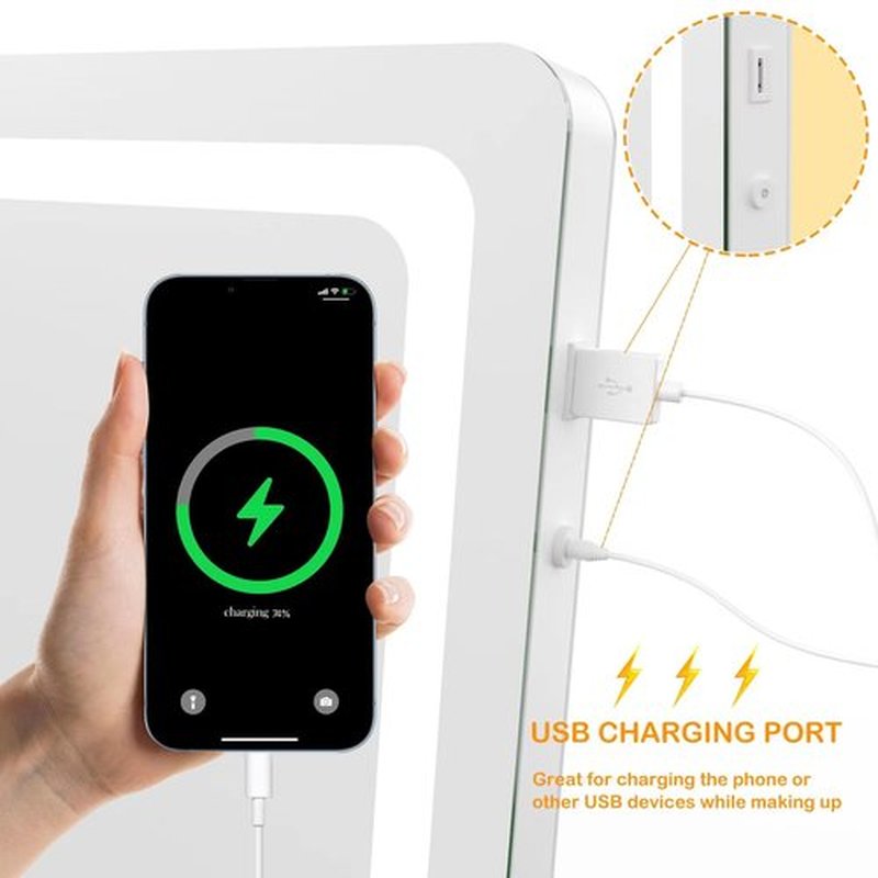Gvnkvn Makeup Vanity Mirror with USB Charging Port 22" x 18" Large LED Makeup Mirror, Desk Mirorr with Lights, Light up Mirror with 10X Magnification and, Dimmable 3 Modes, Touch Screen Control