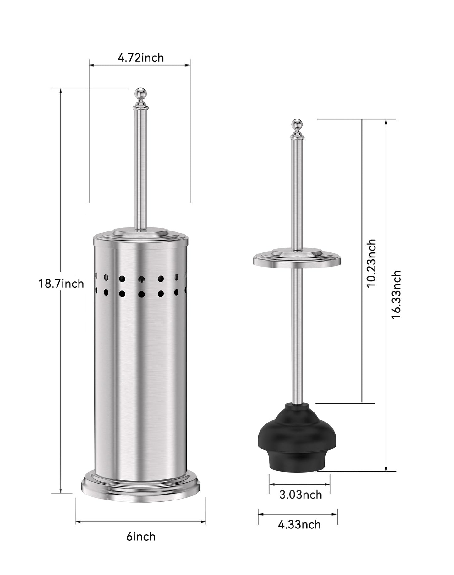 Dowry Anti-Hand Off Toilet Plunger with Holder for Bathroom,Powerful Efficient Force Suction Cup,Heavy Duty, Deep Cleaning, Nickel