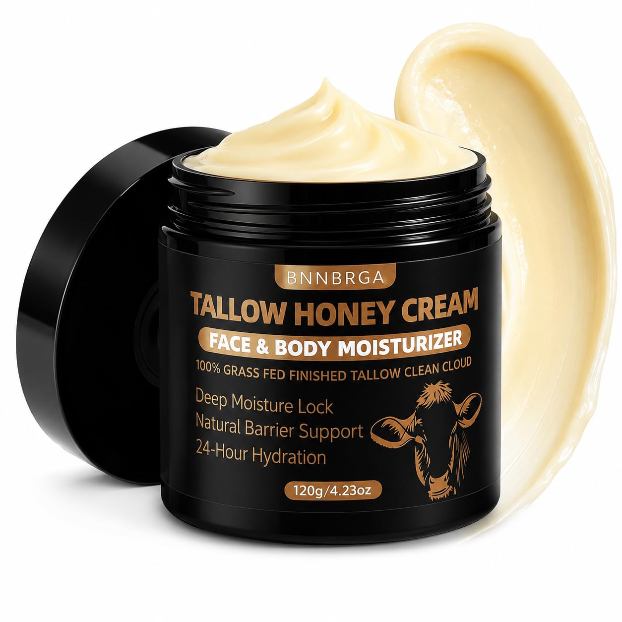 Organic Tallow Honey Cream for Face & Skin - Tallow and Honey Balm100% Pure Grass-Fed Tallow Face Moisturizer, Ultra- Hydrating & Nourishing, Natural Skincare Solution for Dry & Sensitive Skin