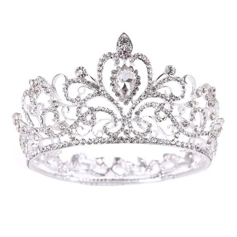 TRUSTTWO Trendy Bridal Wedding Crown Hair Accessories Silver Color Rhinestone Crystal Crown Princess Round Crown Bridal Wedding Crown The New(Silver)