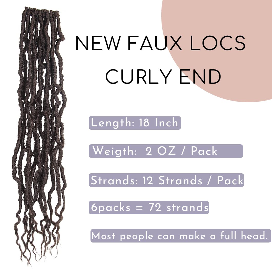BOHOBABE Faux Locs Crochet Hair 18 Inch, Boho Soft Crochet Locs with Curly Ends, Long Brown Bohemian Goddess Locs Crochet Braids for Black Women (6 Packs, 4#)