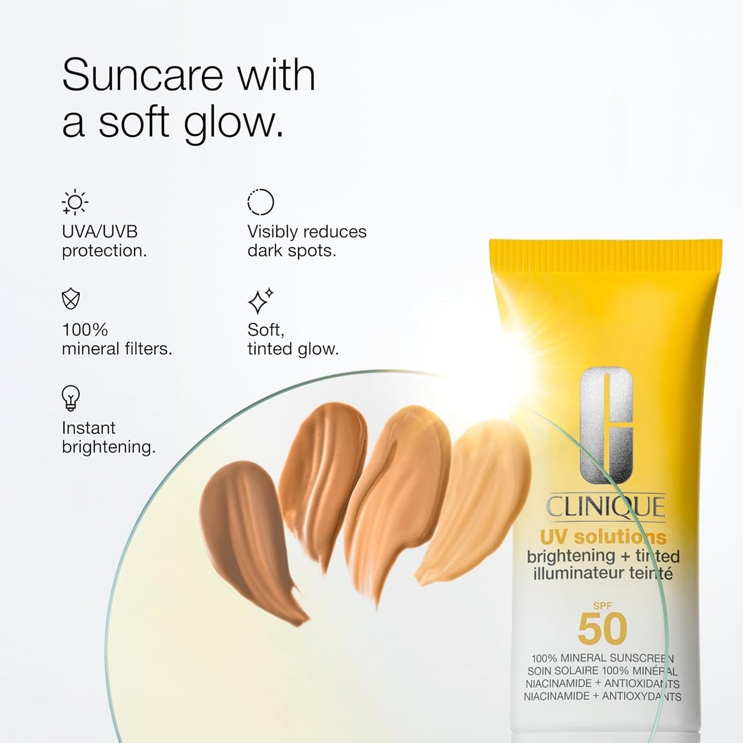 Clinique UV Solutions Brightening + Tinted Sunscreen for Face SPF 50 | Mineral Sunscreen with Niacinamide and Zinc Oxide, Medium Deep, 1.3 Fl Oz