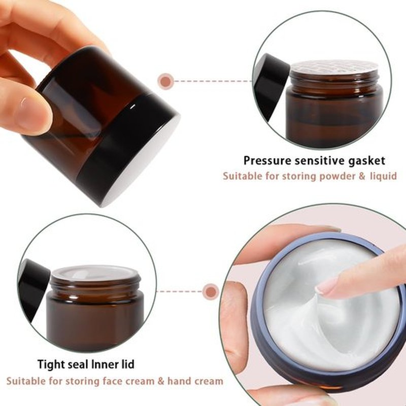 Stellacare 46 pack 2oz Glass Jars Round Empty Cosmetic Containers, Refillable Glass Jars with Lids for Face Creams, Lotions, Powders,Salves Ointments,Potravel Storage