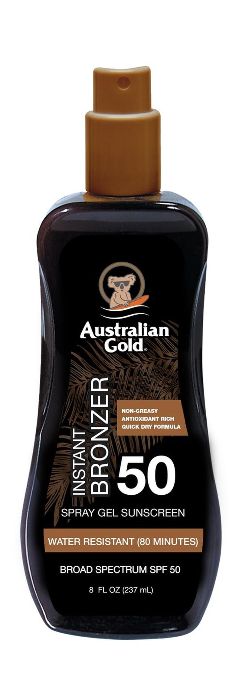 Australian Gold Spray Gel Sunscreen with Instant Bronzer SPF 50, 8 Ounce, Moisturize & Hydrate Skin, Broad Spectrum, Water Resistant, Non-Greasy, Vegan and PETA Approved, Cocoa Dreams Scent