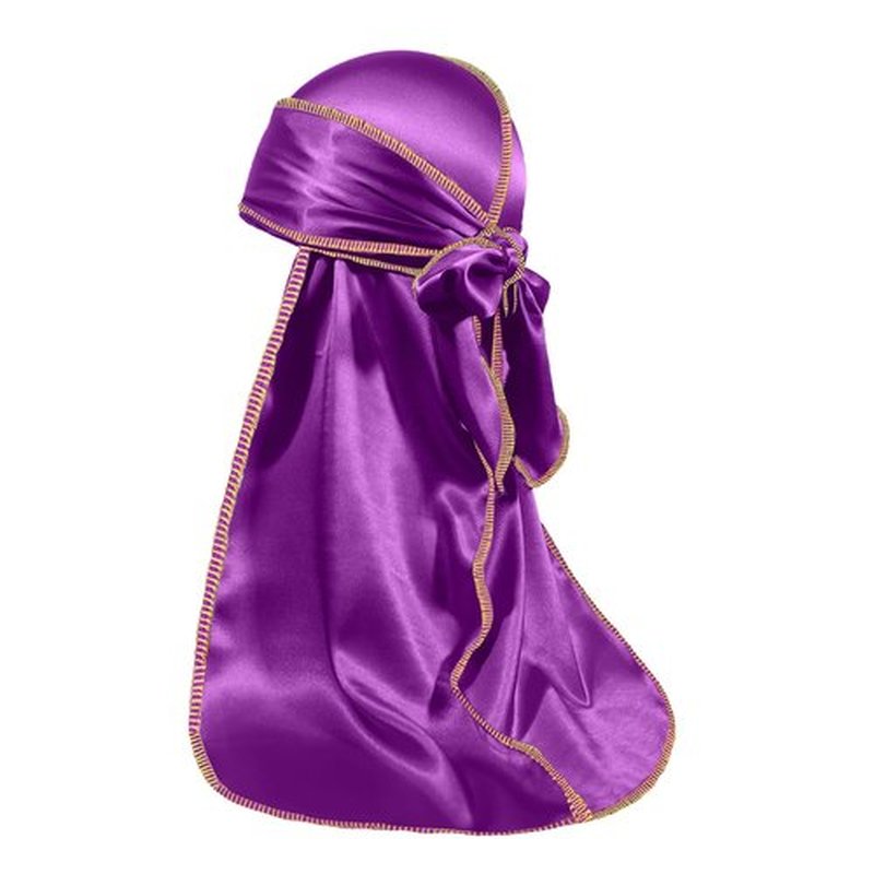 ForceWave Silky Durag for Men Wave Cap Satin Dorag for Men Women 360 Wave (Purple with Gold Seam)