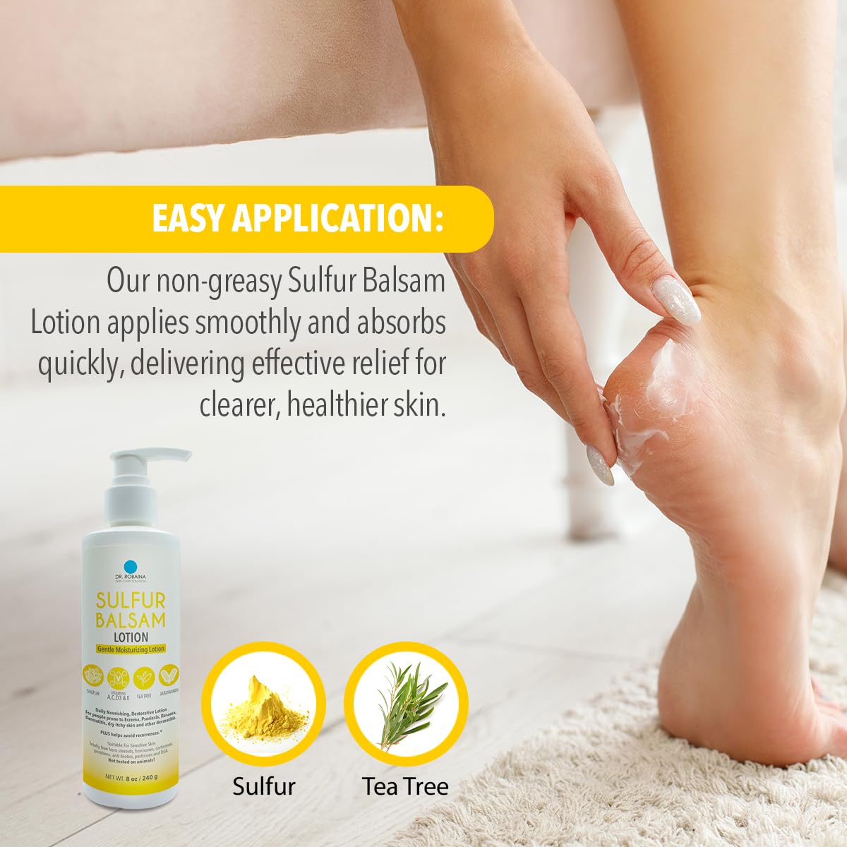 Dr. Robaina Sulfur Balsam Lotion – Lightweight Moisturizer for Dry, Flaky & Itchy Skin – Calms Redness, Supports Skin Barrier & Locks Hydration – Shea Butter & Tea Tree – 8 fl oz, USA Made