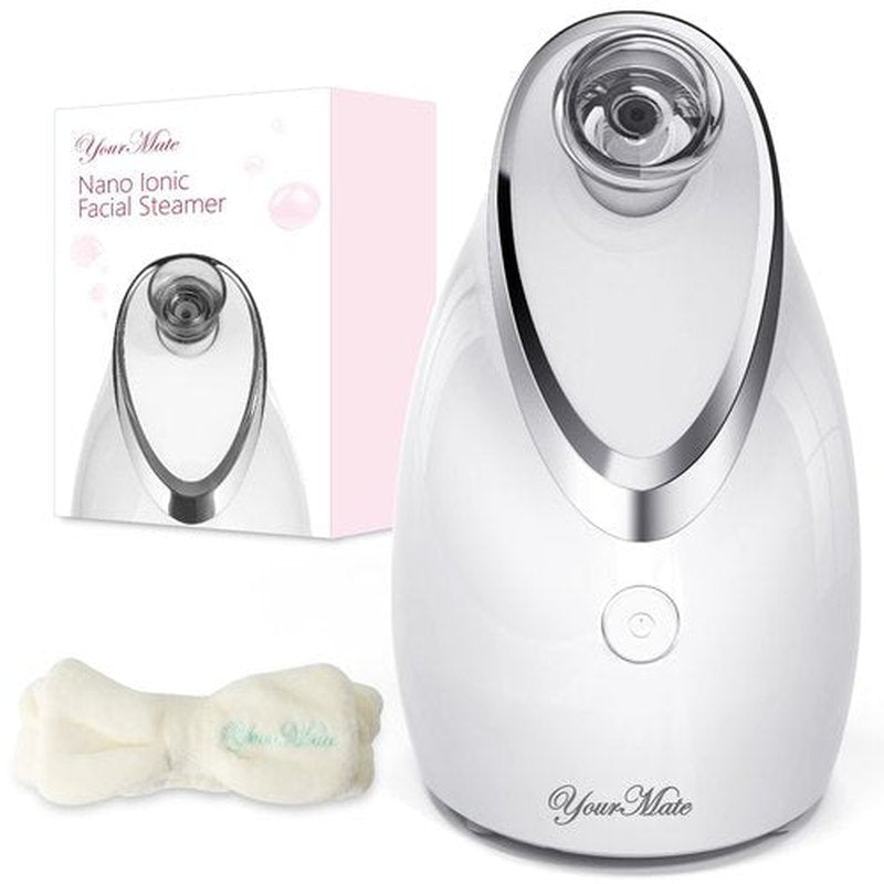 YourMate Facial Steamer Nano Ionic Face Steamer, Adjustable Nozzle with Aromatherapy Warm Mist for Sinuses Moisturizing Humidifier Unclogs Pores, Homeuse Vaporizador Facial (White)
