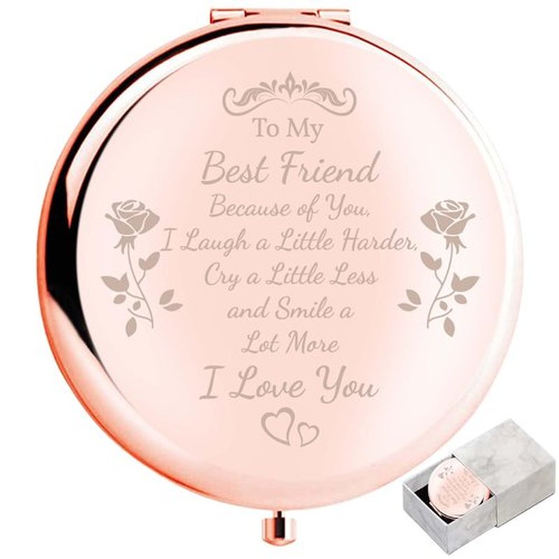 boutikpro Friend Gift Compact Mirror, to My Best Friend Gorgeous Rose Gold Compact Mirror Unique Friendship Gift for Women Girls Sisters for Women BFF