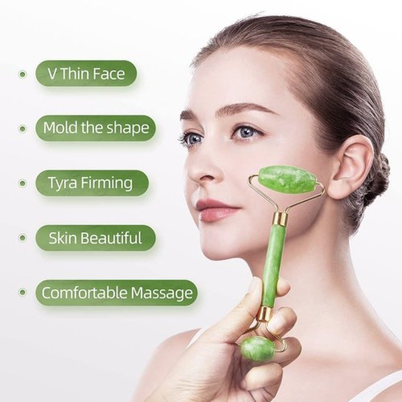 3-in-1 Natural Jade Roller and Gua Sha Set for Face and Eye Ice Roller Facial Cooling Massage Roller (White Ice Roller + Jade Roller + Gua Sha)