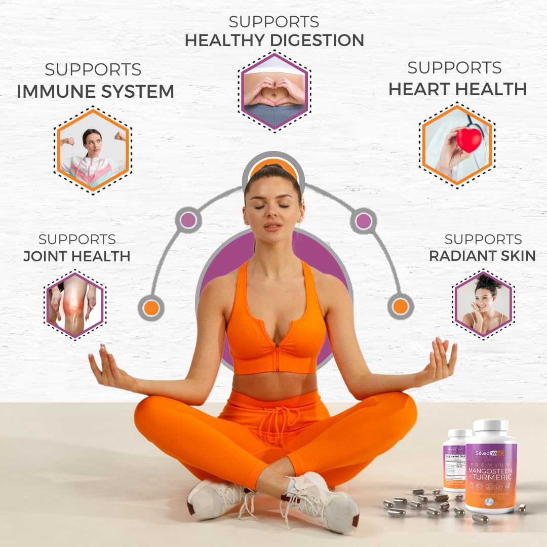 SelecWell Mangosteen + Turmeric Capsules | Joint & Digestion Support | Formulated for Wellness, Includes Natural Ingredients | 120 Vegetarian Capsules, 1500mg per Serving