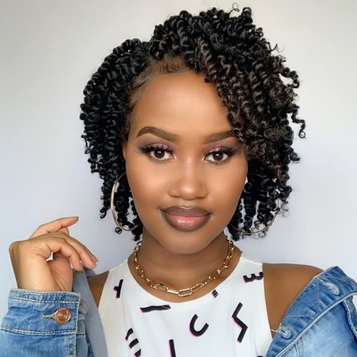 WUDAS Short Passion Twist Hair 6 Inch Pre-twisted Passion Twists Crochet Hair Off Black Pre-looped Synthetic Crochet Braids (7 Packs,2#)
