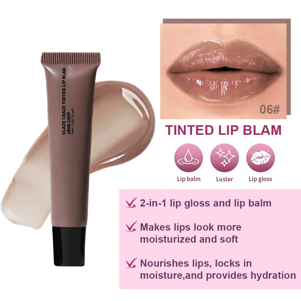 HHLTOH Summer Lip Butter Lip Balm Glow Reviver Lip Gloss, Melting Lip Serum, Ultra-Hydrating Natural Vegan Lip Balm, Sheer-Tinted Shine & Hydration, Soothes & Softens Dry Lips (06# Nude Brown)