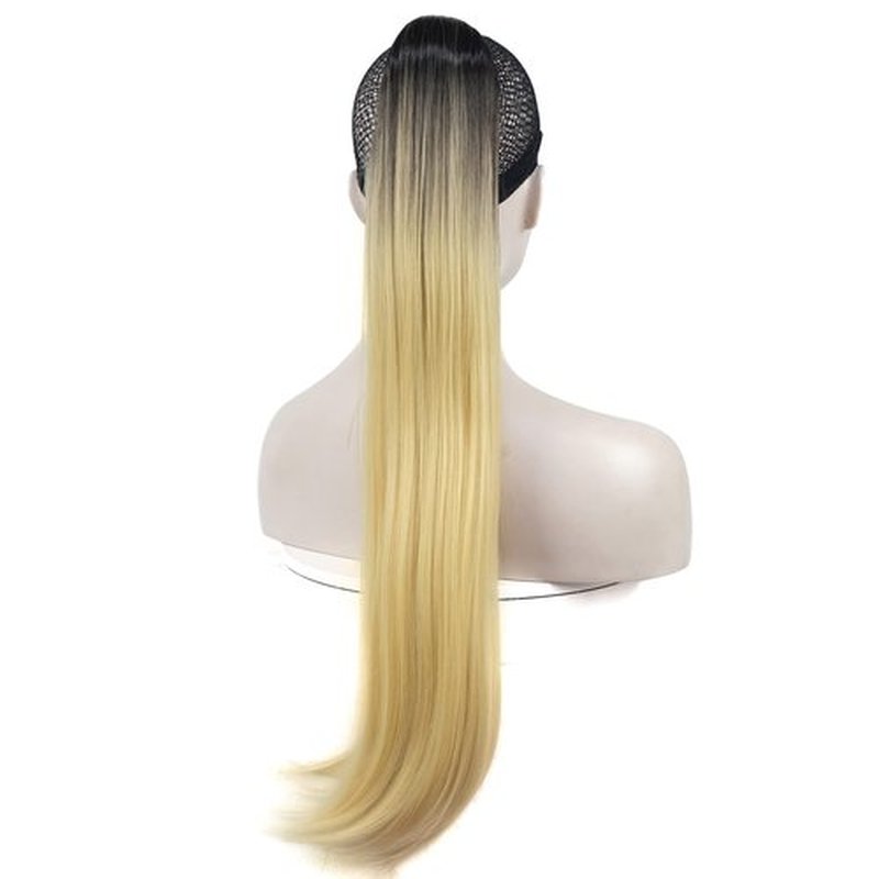 Lydell 24" Long Straight Styled Clip In Claw Ponytail Hairpiece Synthetic Hair Extension with a jaw/claw clip Blonde with Dark Root