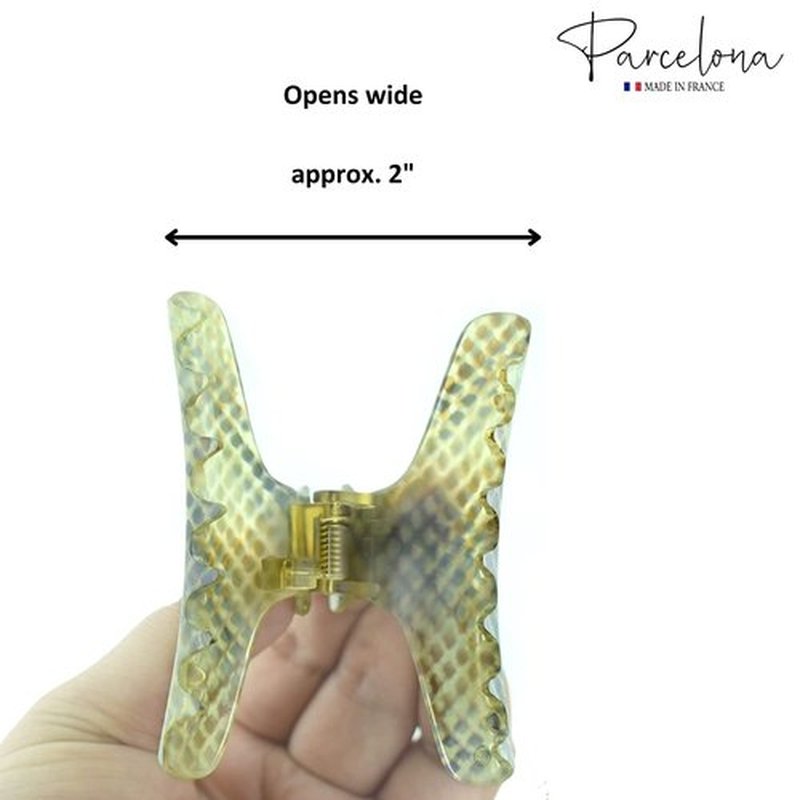 Parcelona French Flat Salon Style Olive Green Medium 3 1/4" Celluloid Covered Spring No Slip Grip Jaw Hair Claw Clip Clamp for Women and Girls, Made in France