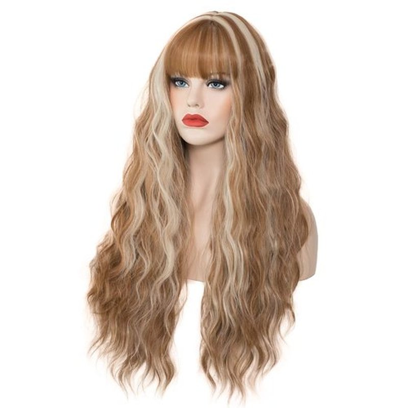 WGPFWIG Women's Brown Mixed Blonde Wig 27 Inches Long Curly Wavy Hair Wig Heat Resistant Fibers Synthetic Wig For Women Girl Cosplay Party Halloween Wig Cap Included (Brown Mixed Blonde)