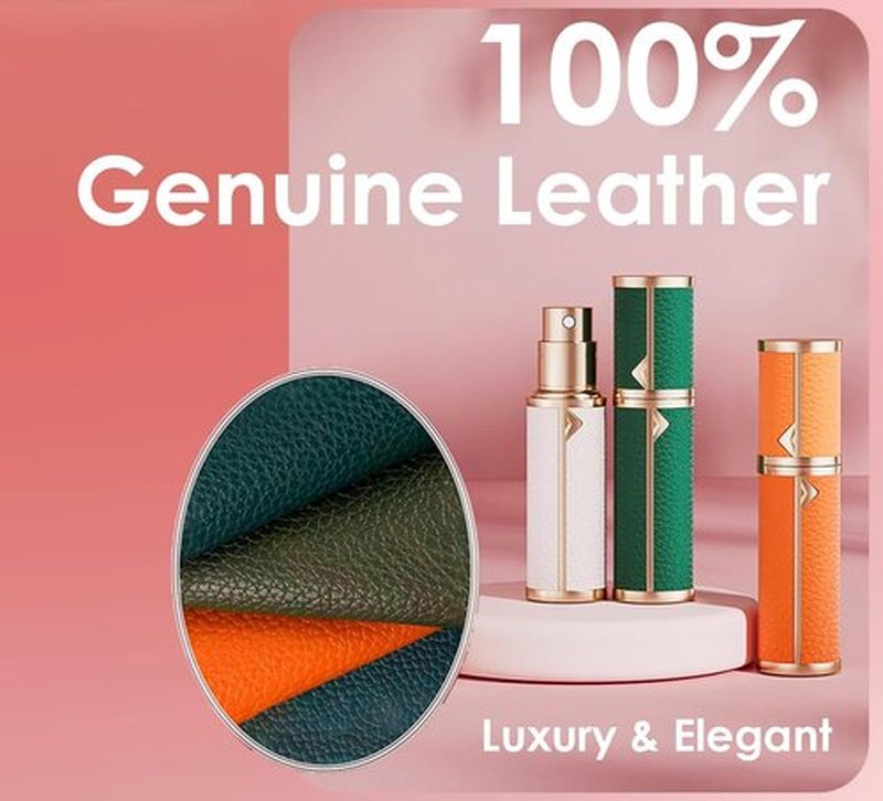 D-LOTUS Travel Perfume Bottle Refillable, Genuine Leather Perfume Atomizer Leakproof Mini Pocket Size Travel Cologne Sprayer for Cruise Car Trip Purse Gift 5ml (Red - L)