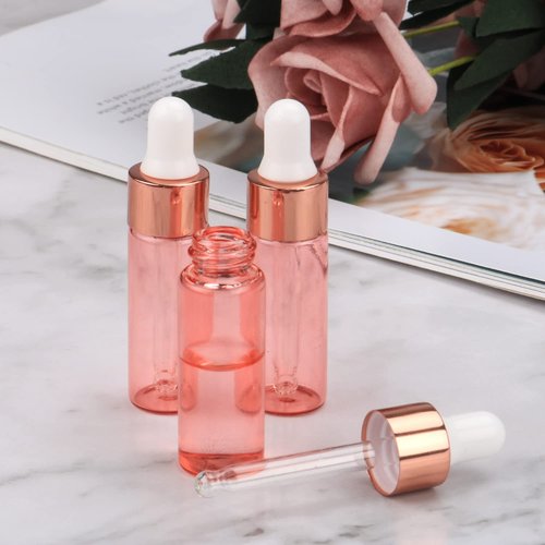 Wresty 15 Pcs Pink Glass Dropper Bottle Essential Oil Dropper Bottles Mini Glass Vials Cosmetic Liquid Container Perfume Aromatherapy Sample Bottles With Glass Eye Dropper (5ml(1/6oz))