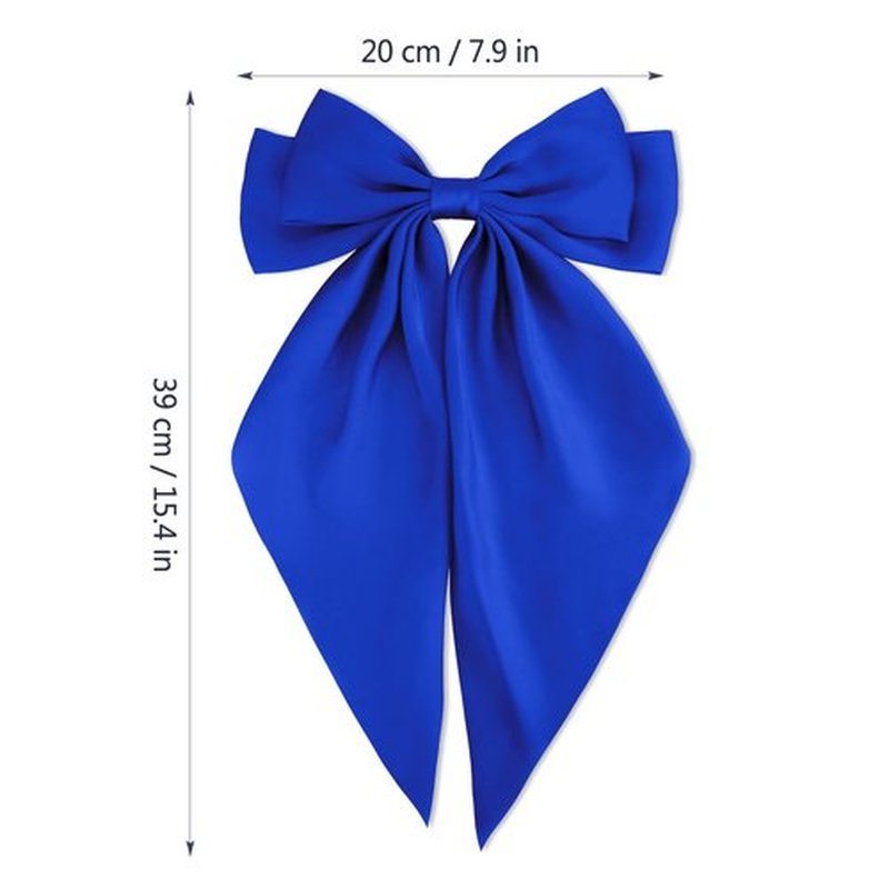 Atoden Blue Hair Bows Silky Satin Bows for Hair Ribbons 4Pcs Coquette Oversized Long Tail Hair Bow Clips Barrettes Big Bowknot Hair Accessories for Women Girl Trendy Stuff Gifts (Beige, Blue)