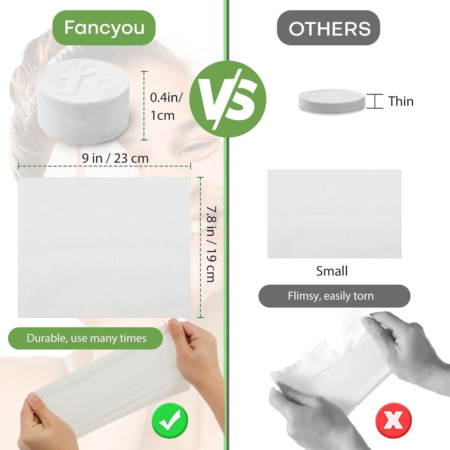 Fancyou Compressed Towel Tablets 200 Count, Thicken Disposable Face Towel with 2 Carry Cases, Biodegradable & Compact, Cotton Clean Face Towels for Outdoor Camping Hiking Travel Gym BBQ Home