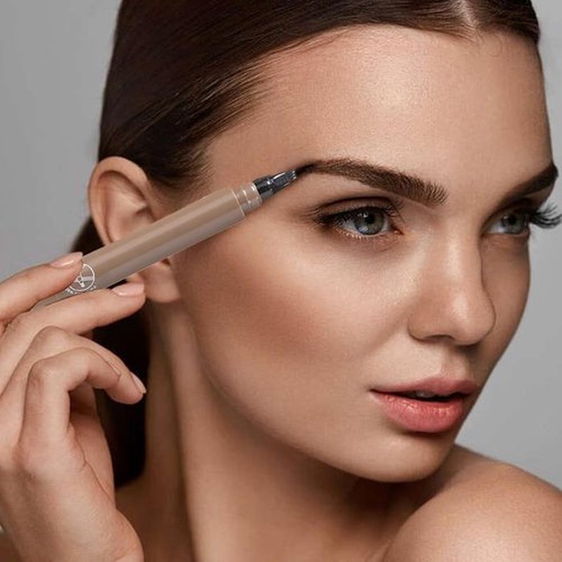 2 in 1 Magic Eyebrow Pencil, 2024 New 3D Waterproof Microblading Eyebrow Pen, 4 Fork Tip Pencil with Liquid Eyeliner Tip, 2 in 1 Eyebrow Pencil for Natural Looking Eye Makeup (Dark Brown)