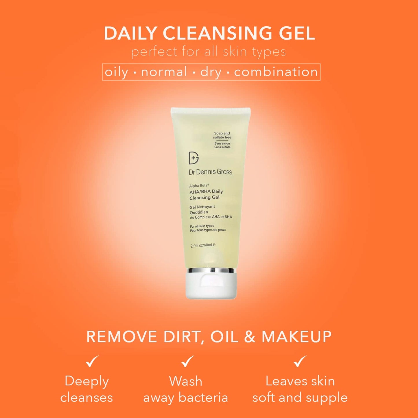 Dr Dennis Gross Alpha Beta® AHA/BHA Daily Cleansing Gel, for Skin That is Dull, Congested and Uneven Tone & Texture (Jumbo 16 Fl Oz)