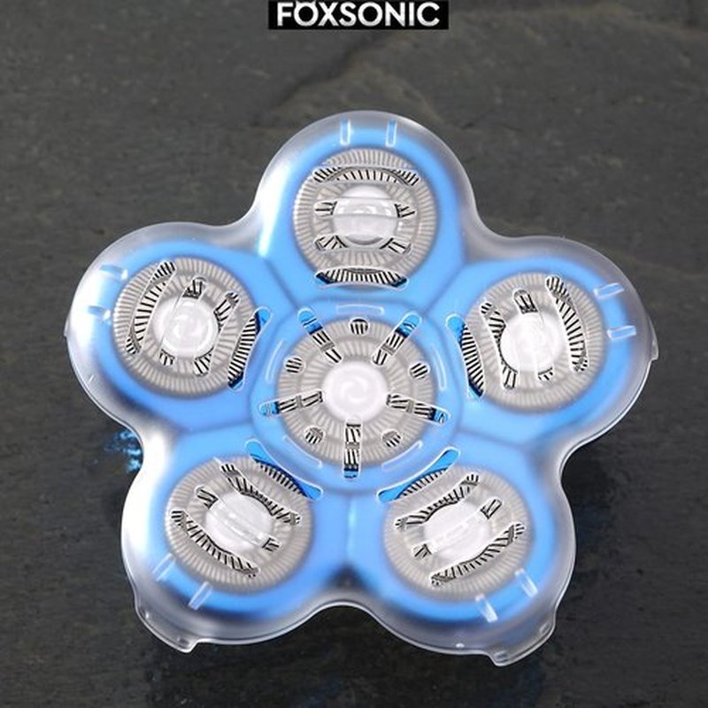 FOXSONIC Blue 6 Blades Shaver Replacement Heads for Head Shaver, 6 Blades Head Shaver Replacement Blades Bald Shaver with Blade Cover Electric Razor Shaver Head