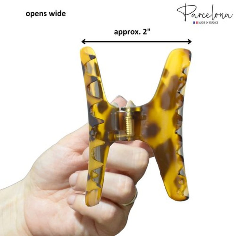 Parcelona French Flat Salon Style Medium 3 1/4" Celluloid Covered Spring No Slip Grip Jaw Hair Claw Durable Styling Paris Hair Accessories Women Strong Hold Girls Hair Claw Clips, Made in France (Light Savana)
