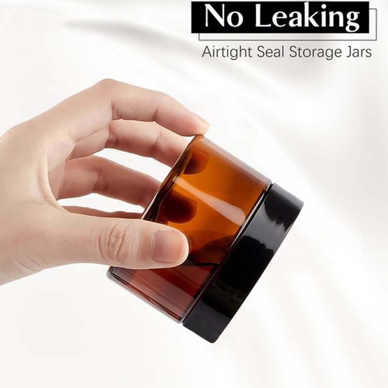 TUZAZO 4 Oz Amber Plastic Cosmetic Jars Leak Proof Small Container with lids for Cream, Lotion, Powder, Ointments, Beauty Products, 6 Pcs