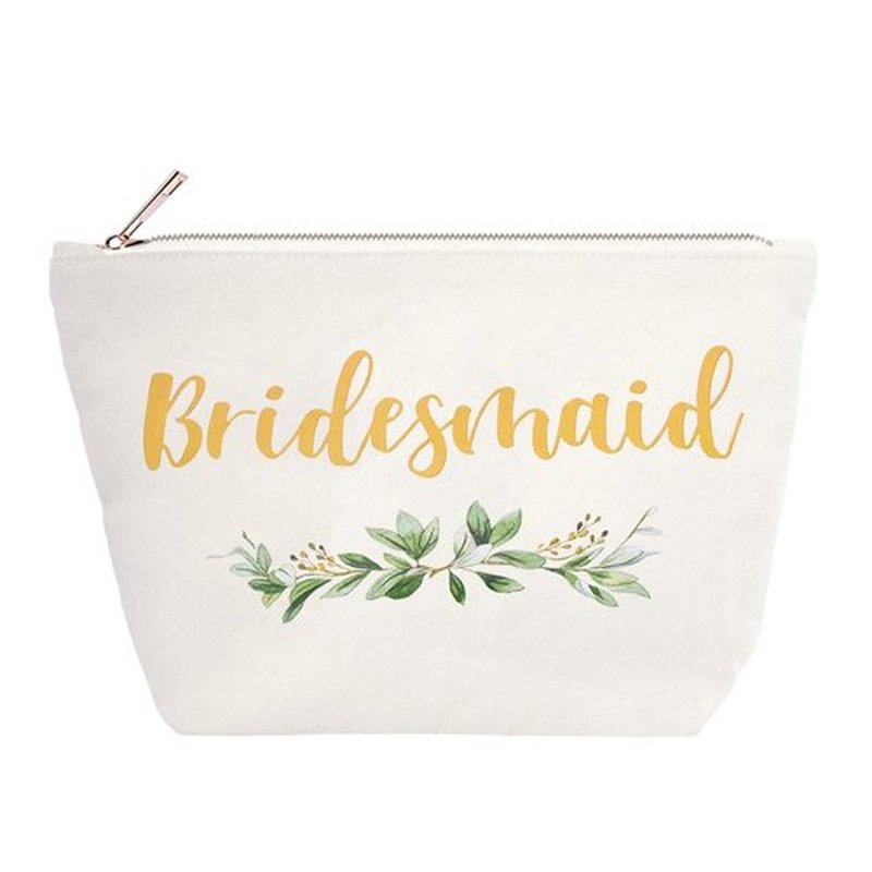 ELEGANTPARK Bridesmaid Gifts Bridesmaid Makeup Bag Wedding Party Cosmetic Bag Bridal Shower Gifts Canvas Gold Script