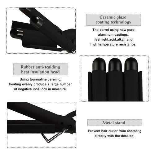 SISROL 3 Barrel Curling Iron Wand, 1 Inch Ceramic Tourmaline Triple Barrel Hair Waver Curling Iron with LCD Temperature Display, Dual Voltage Crimping Iron Hair Curling Wand