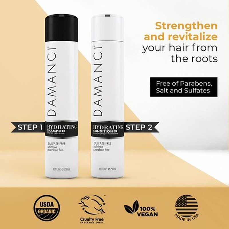Damanci Hydrating Shampoo and Conditioner Duo, Sulfate Free Shampoo and Conditioner for Dry Hair, with Keratin and Collagen, Paraben and Salt Free (10oz)