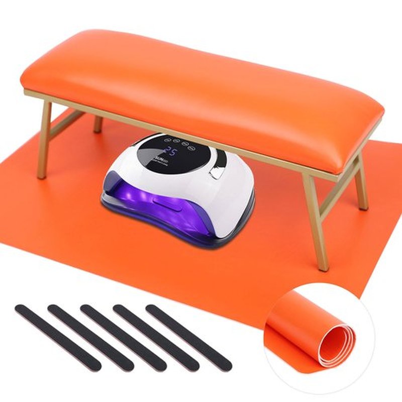 Arm Rest for Nails Tech with Nail Table Mat,Microfiber Leather Nail Hand Rest, No Installation Required Manicure Hand Rest Stand Nail Art Accessories Tool for Nails Tech(Orange)