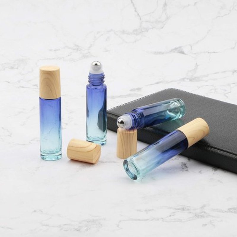 Newzoll 8 Pcs Glass Roller Bottles Essential Oils Perfume Roll on Bottles 10 ml (1/3 oz) Blue Gradient Rolling Bottles Vials Container for Oils Lip Balms