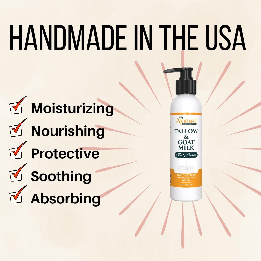 Tallow & Goat Milk Body Lotion, dry, Sensitive Skin, moisturizier Lotion - tallow for skin cream, Soothes Dry skin, Goat Milk face and body Moisturizer - Handmade lotion (12oz SANDALWOOD VANILLA)
