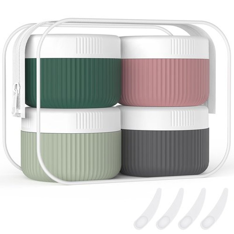 ME.FAN Travel Containers for Toiletries, TSA Approved 1.5 oz Silicone Cream Jars, Leak-proof Travel Size Containers, Travel Accessories with Lid for Cosmetic Face Hand 4 Pack White Lid - Morandi
